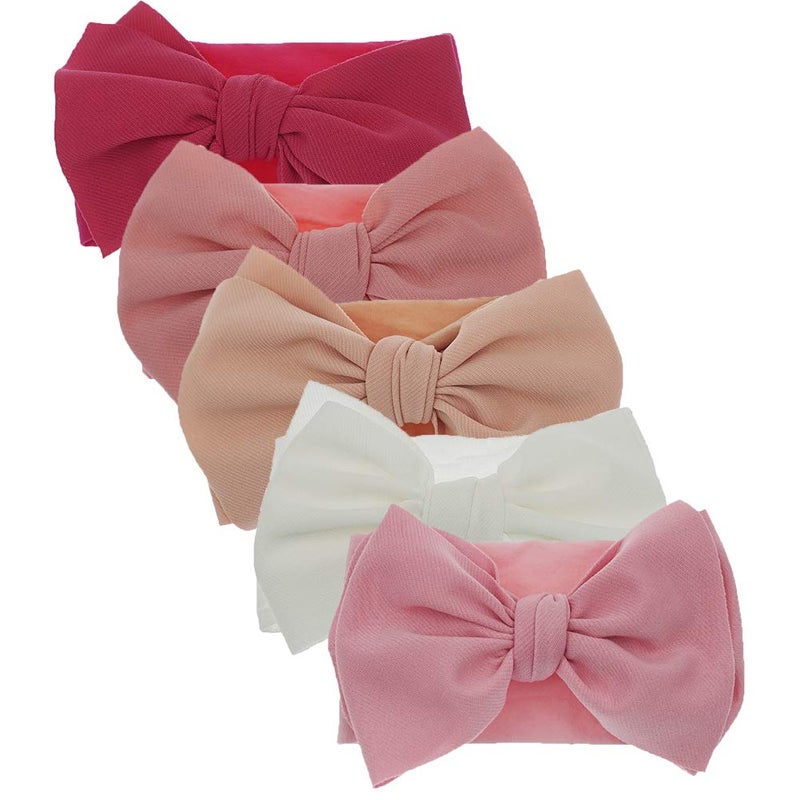 KIDOCHEESE Baby Girl Nylon Hairband with Bows, 5 Count (Pack of 1), for Infant, Extra Stretchy, Handmade - Image 1